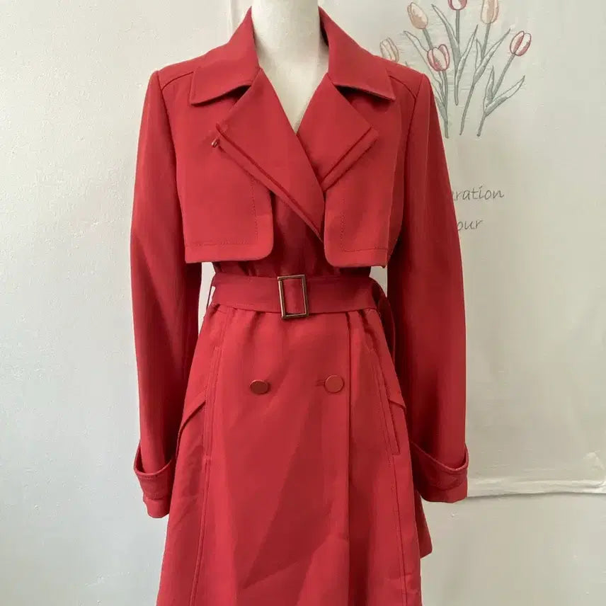 [BUNJANG] On&amp;On Double Breasted Red Trench Coat / 온앤온 더블 브레스트 레드 트렌치 코트