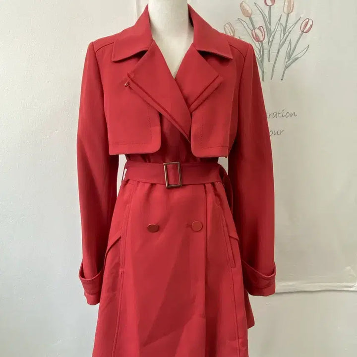 [BUNJANG] On&amp;On Double Breasted Red Trench Coat / 온앤온 더블 브레스트 레드 트렌치 코트