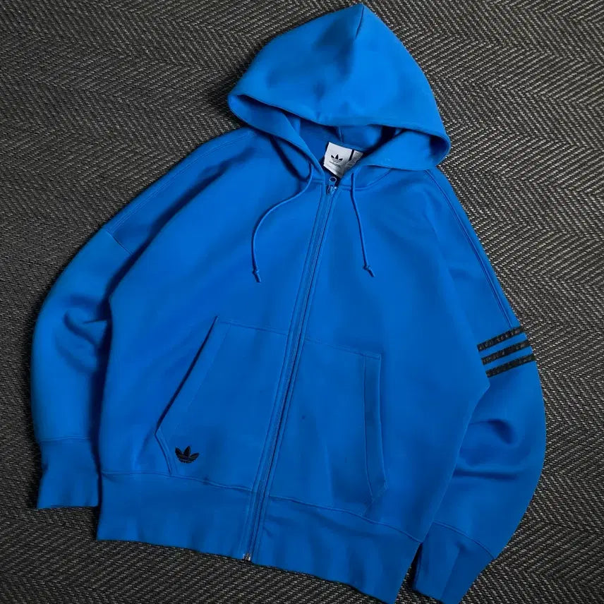 [BUNJANG] Adidas New Classic Three Stripes Oversized Hoodie Blue / 아디다스 뉴클래식 삼선 박시핏 후드 집업 블루 y 4774