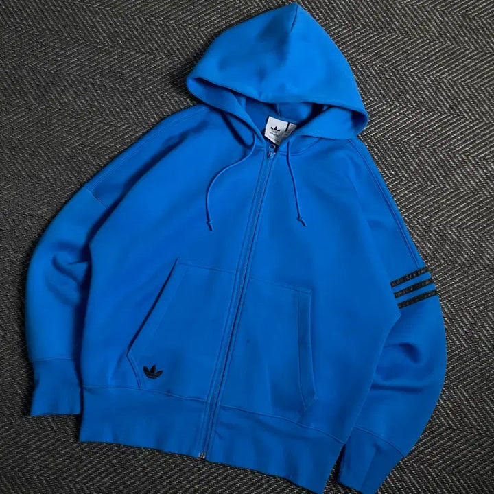 [BUNJANG] Adidas New Classic Three Stripes Oversized Hoodie Blue / 아디다스 뉴클래식 삼선 박시핏 후드 집업 블루 y 4774