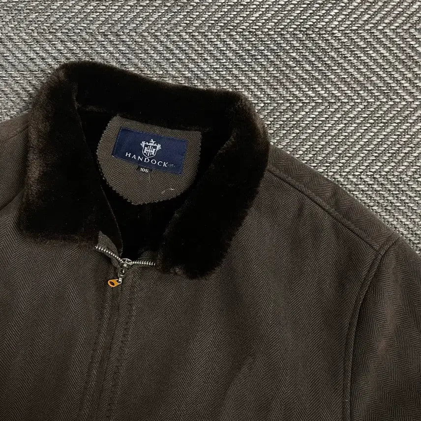 [BUNJANG] HANDOCK Vintage Herringbone Fur Trim Jacket Brown / HANDOCK 빈티지 아카이브 헤링본 퍼 트리밍 자켓 브라운 y 4775