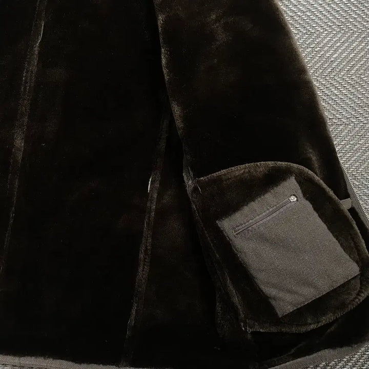 [BUNJANG] HANDOCK Vintage Herringbone Fur Trim Jacket Brown / HANDOCK 빈티지 아카이브 헤링본 퍼 트리밍 자켓 브라운 y 4775