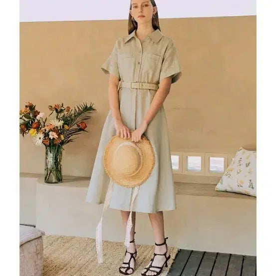 [BUNJANG] Cacharel French Linen 100% Ivory Midi Dress / 새상품)까사렐 프렌치린넨100 원피스