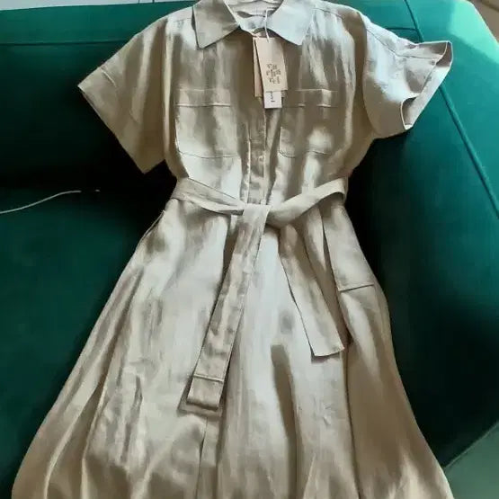 [BUNJANG] Cacharel French Linen 100% Ivory Midi Dress / 새상품)까사렐 프렌치린넨100 원피스