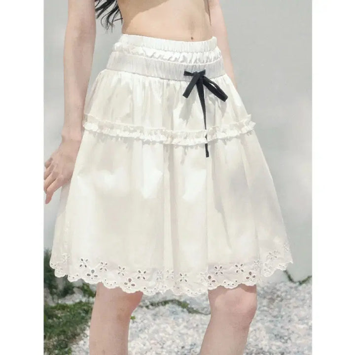 [BUNJANG] ShaoyeEye A-Line Tulle Lace Midi Skirt / ShaoyeEye 스커트 A라인 튜튜 레이스 미디 스커트