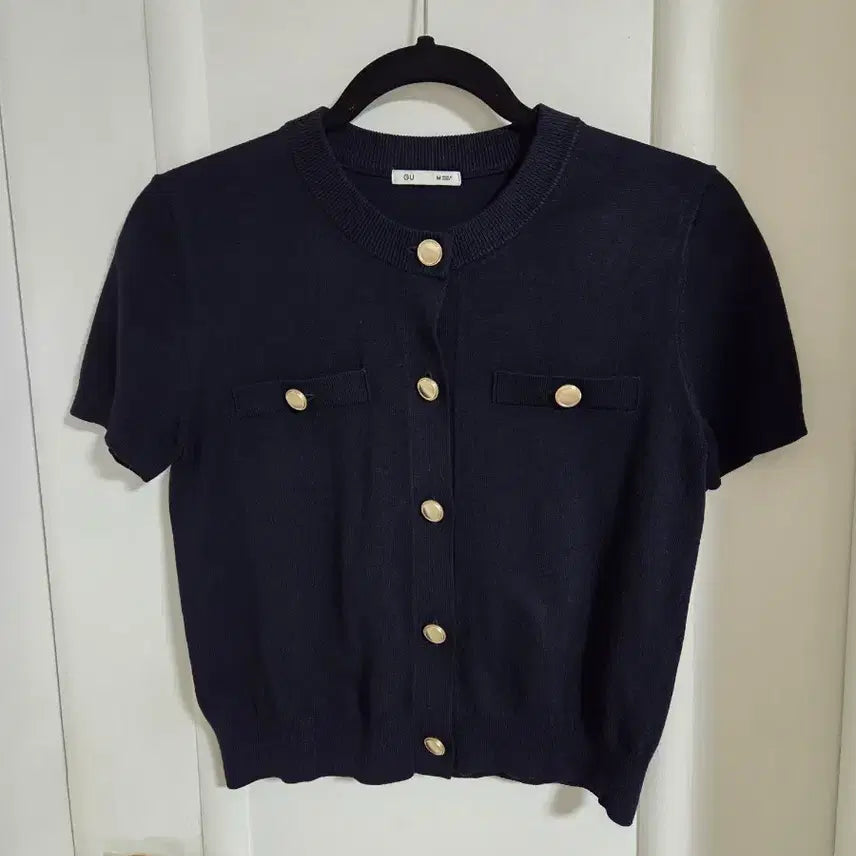 [BUNJANG] GU Gold Button Short Sleeve Cardigan Navy M / GU  일본유니클로 금장 반팔 가디건 네이비 M