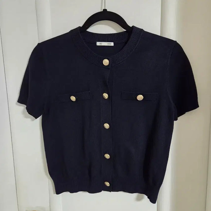 [BUNJANG] GU Gold Button Short Sleeve Cardigan Navy M / GU  일본유니클로 금장 반팔 가디건 네이비 M