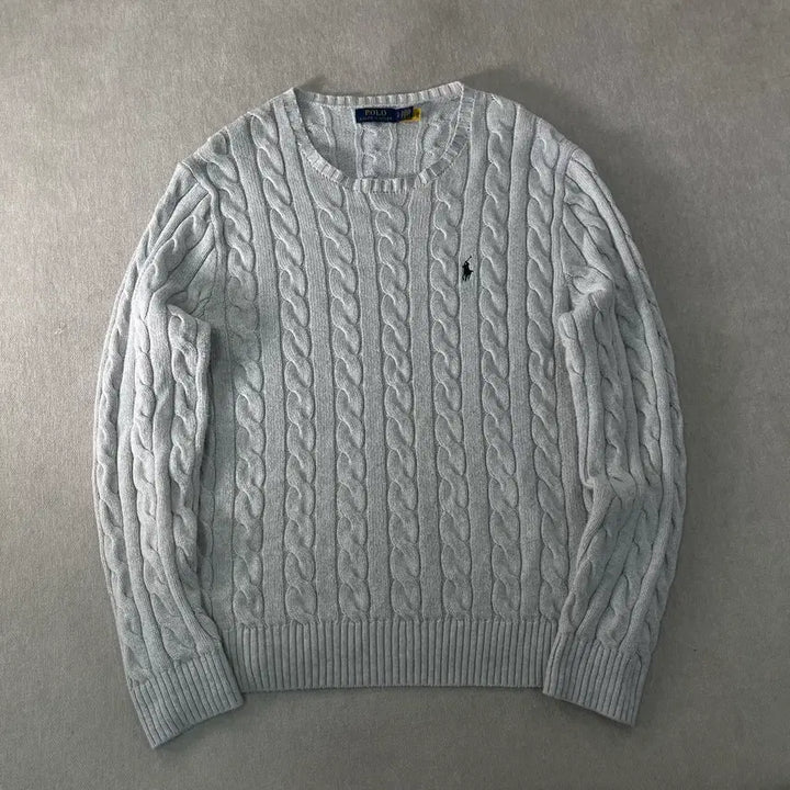[BUNJANG] Polo Ralph Lauren Gray Cable Knit Sweater / 105 폴로랄프로렌 신형라벨 그레이 꽈배기 니트