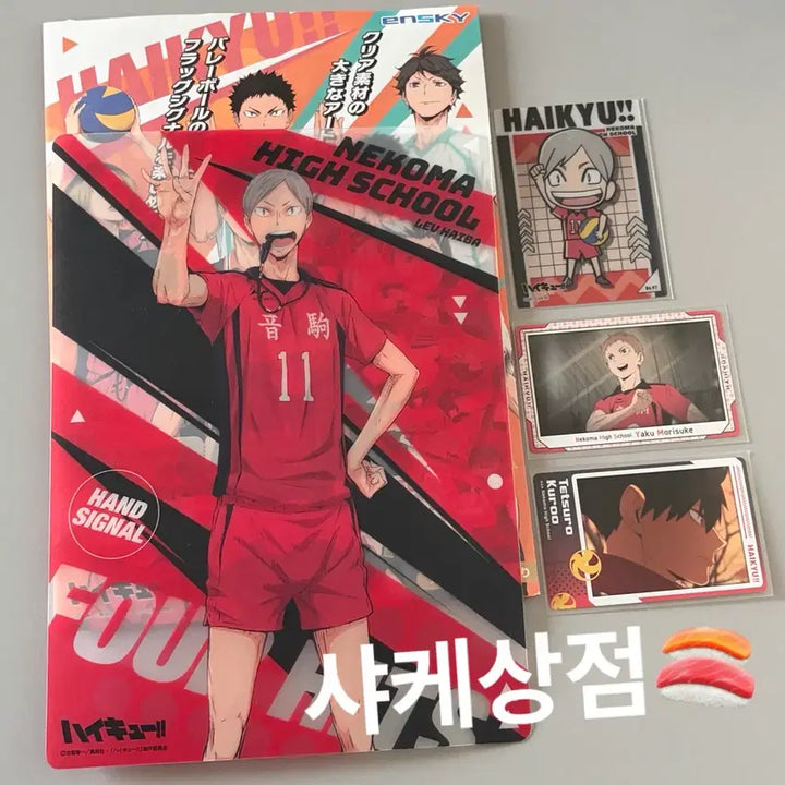 [BUNJANG] Haikyuu!! Nekoma Lev Clear Standee + Kuroo &amp; Yaku Card Bundle Set / 하이큐 네코마 리에프 클리어 책받침 + 쿠로오 야쿠 카드 지류 일괄 세트