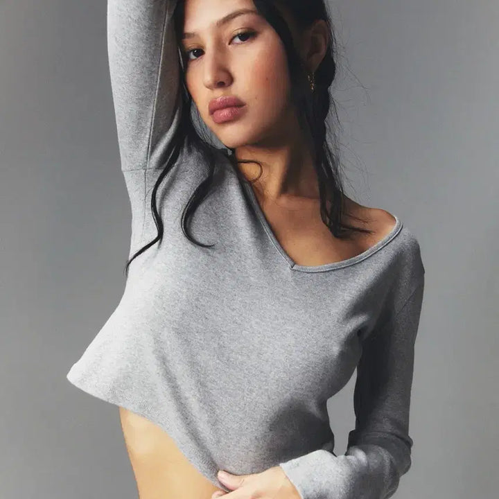[BUNJANG] Glowny G CLASSIC V-NECK Long Sleeve - Gray / [새제품/미착용] glowny 글로니 브이넥 롱슬리브 - 그레이