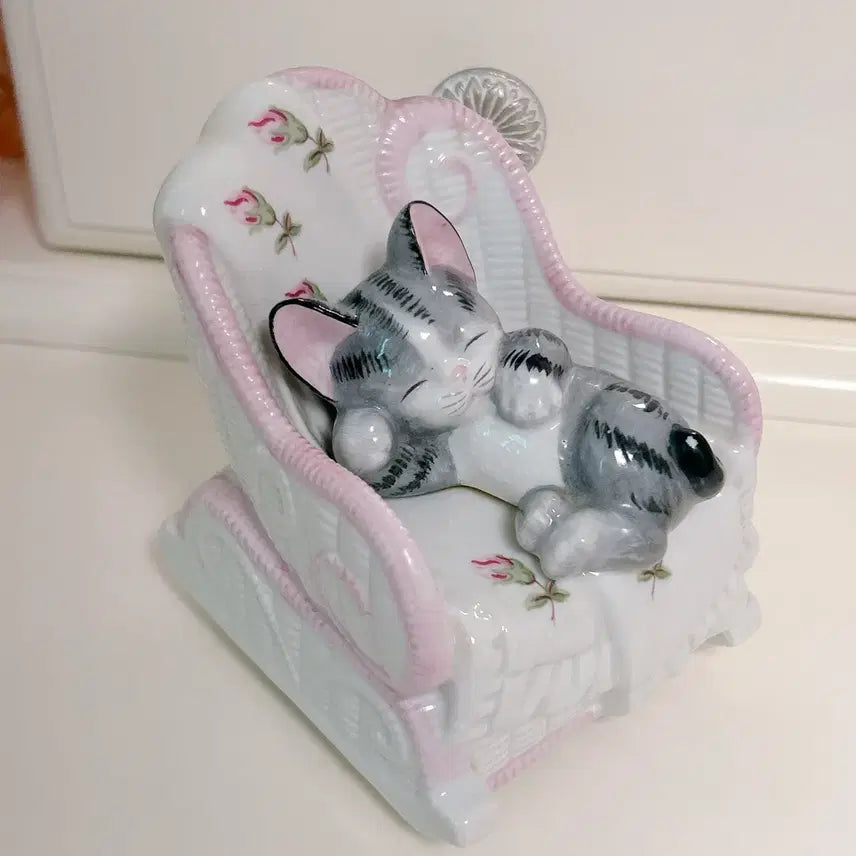 [SOLD OUT] 빈티지 잠자는 고양이 도자기 오르골