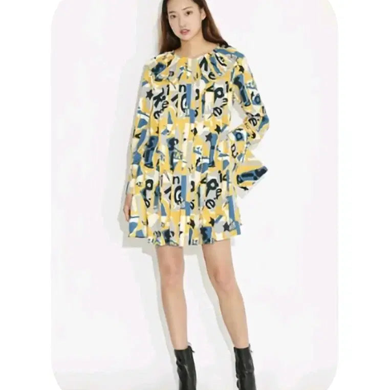 [BUNJANG] JDC Resistance Print Pleated Mini Dress / JDC 레지스탕스 프린트 플리츠  원피스