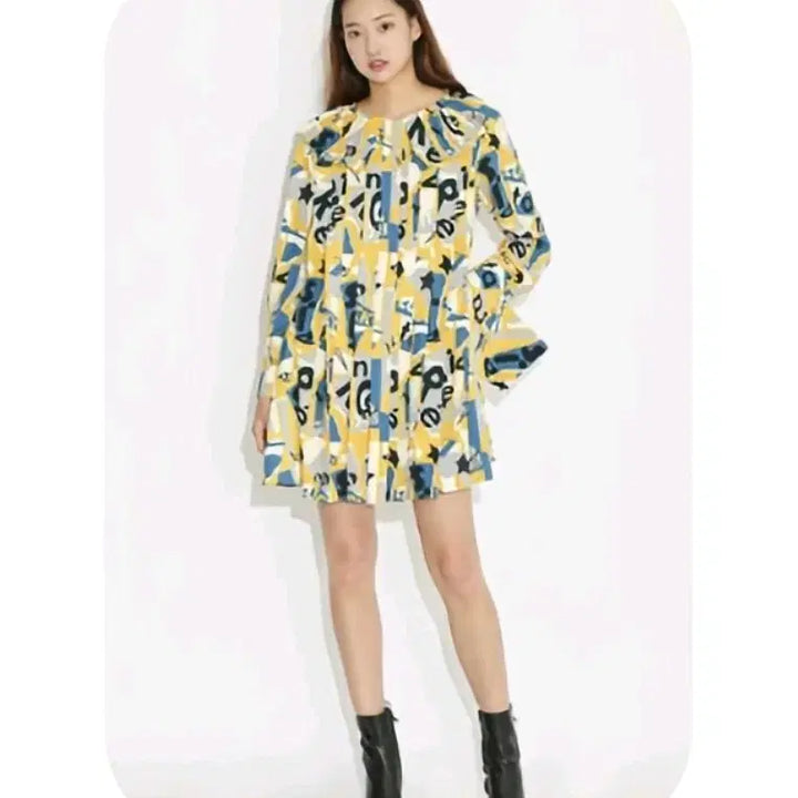 [BUNJANG] JDC Resistance Print Pleated Mini Dress / JDC 레지스탕스 프린트 플리츠  원피스