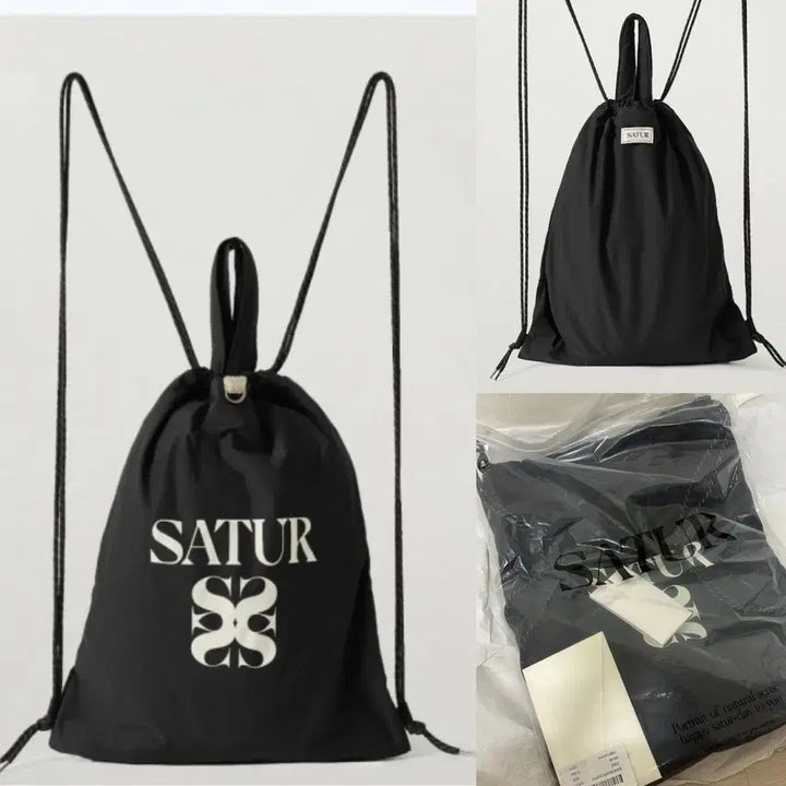 [BUNJANG] Satur Solid Drawstring Backpack Black / 세터 satur 솔리드 드로우 스트링 백팩 블랙 새상품