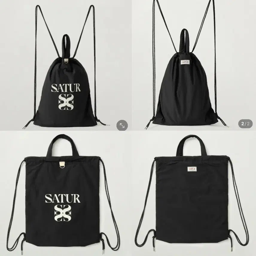 [BUNJANG] Satur Solid Drawstring Backpack Black / 세터 satur 솔리드 드로우 스트링 백팩 블랙 새상품