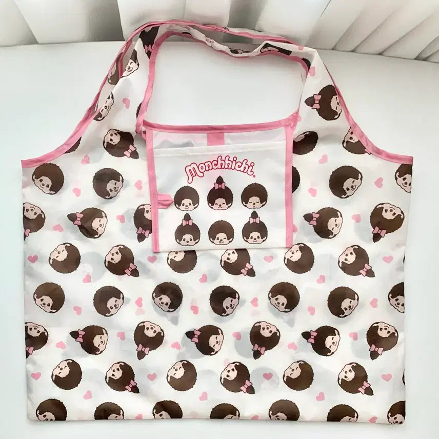 [BUNJANG] Monchhichi Pink Heart Portable Shopping Eco Bag / [예약]Monchhichi 몬치치 핑크하트 휴대 장바구니 에코 쇼핑백