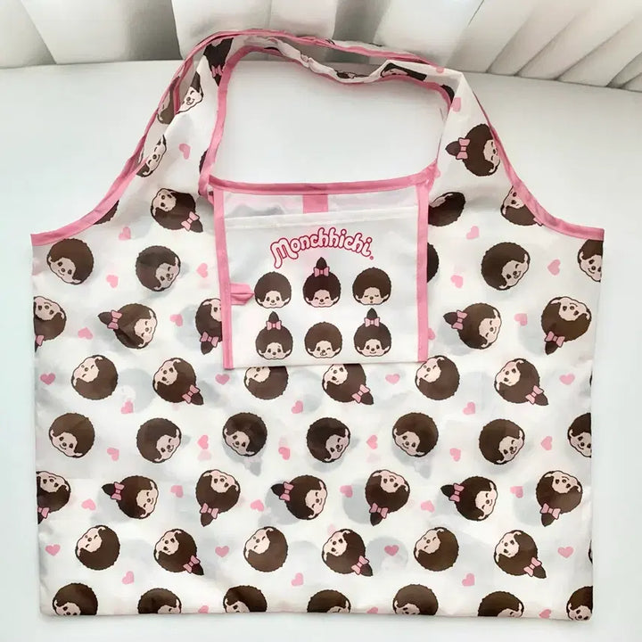 [BUNJANG] Monchhichi Pink Heart Portable Shopping Eco Bag / [예약]Monchhichi 몬치치 핑크하트 휴대 장바구니 에코 쇼핑백