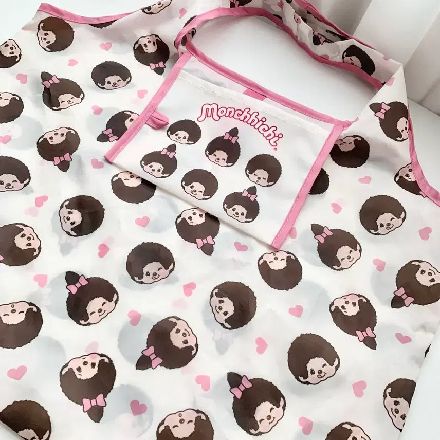 [BUNJANG] Monchhichi Pink Heart Portable Shopping Eco Bag / [예약]Monchhichi 몬치치 핑크하트 휴대 장바구니 에코 쇼핑백