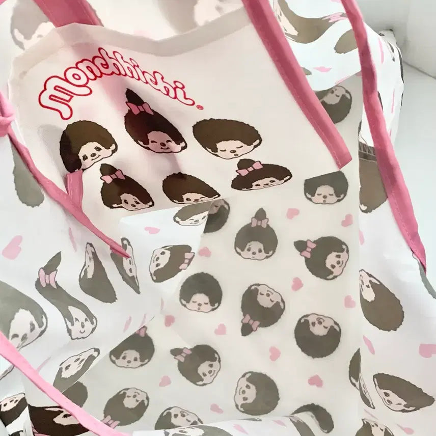 [BUNJANG] Monchhichi Pink Heart Portable Shopping Eco Bag / [예약]Monchhichi 몬치치 핑크하트 휴대 장바구니 에코 쇼핑백