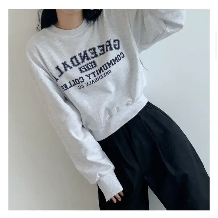 [BUNJANG] Unbranded Melange Printed Fleece Crop Sweatshirt / 새상품) 백멜란지 프린팅 기모 크롭 맨투맨