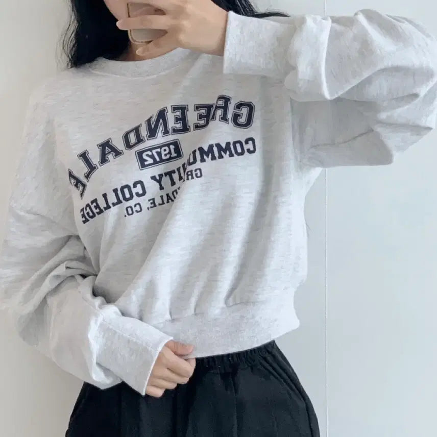 [BUNJANG] Unbranded Melange Printed Fleece Crop Sweatshirt / 새상품) 백멜란지 프린팅 기모 크롭 맨투맨