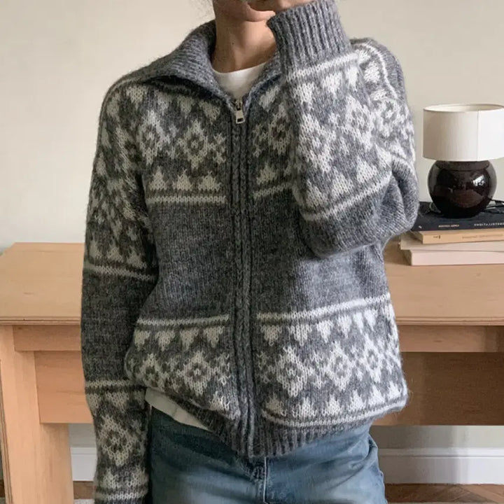 [BUNJANG] Nordic Zip-Up Cardigan (Gray, White) / 노르딕 집업 가디건 2종(회색, 흰색)