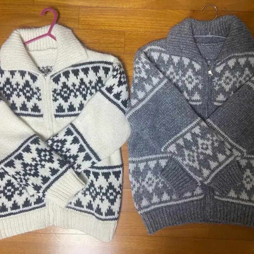 [BUNJANG] Nordic Zip-Up Cardigan (Gray, White) / 노르딕 집업 가디건 2종(회색, 흰색)