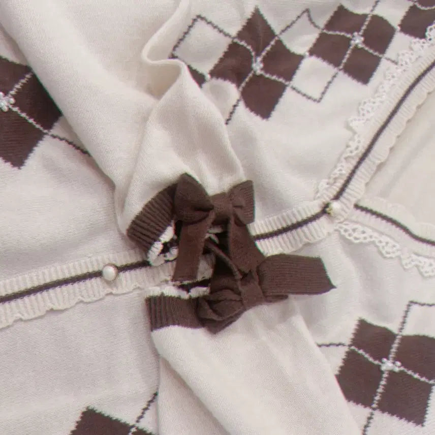 [BUNJANG] Axis Palm Argyle V-neck Knit Sweater / 엑시즈팜 라떼 아가일 브이넥 니트 stc빈티지