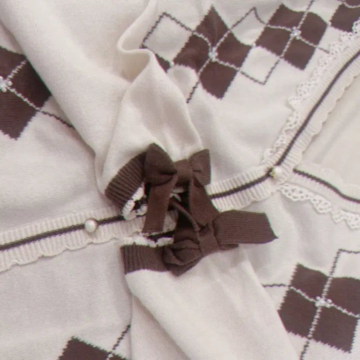 [BUNJANG] Axis Palm Argyle V-neck Knit Sweater / 엑시즈팜 라떼 아가일 브이넥 니트 stc빈티지