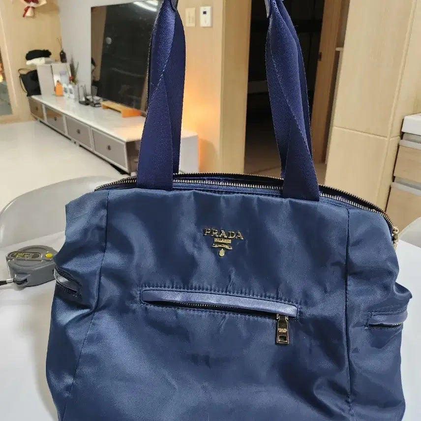 [BUNJANG] Navy Nylon Shopper Tote Bag / 프 네이비 나일론 쇼퍼백 숄더백 (40*20)