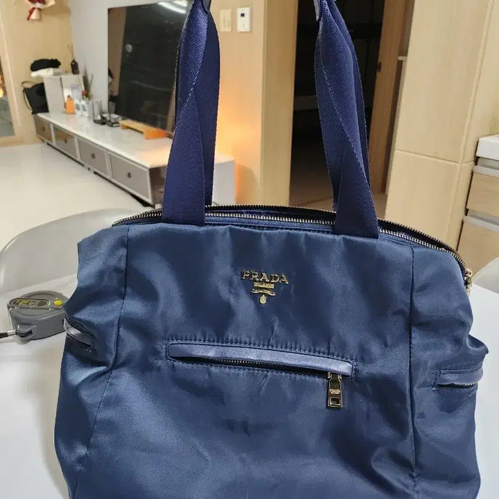 [BUNJANG] Navy Nylon Shopper Tote Bag / 프 네이비 나일론 쇼퍼백 숄더백 (40*20)