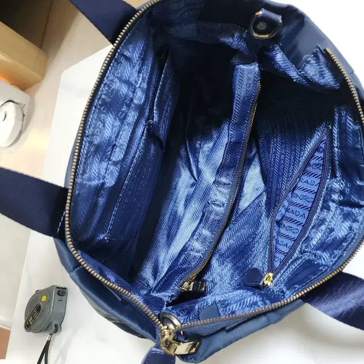 [BUNJANG] Navy Nylon Shopper Tote Bag / 프 네이비 나일론 쇼퍼백 숄더백 (40*20)