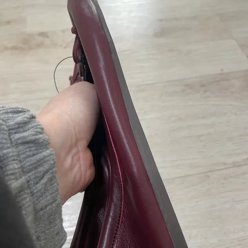 [BUNJANG] Natural Leather Ribbon Flats Burgundy 225 / 새상품 천연가죽 리본 단화 버건디 225
