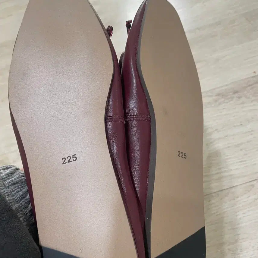 [BUNJANG] Natural Leather Ribbon Flats Burgundy 225 / 새상품 천연가죽 리본 단화 버건디 225