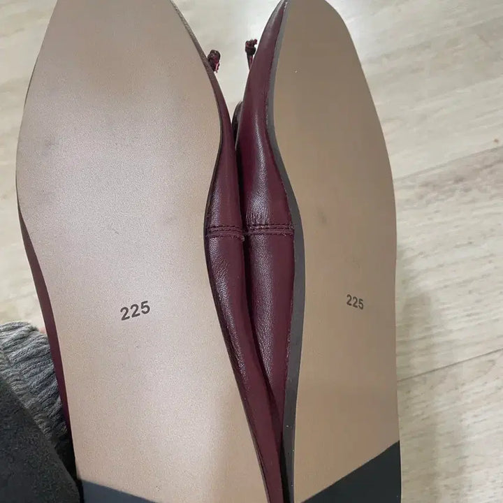 [BUNJANG] Natural Leather Ribbon Flats Burgundy 225 / 새상품 천연가죽 리본 단화 버건디 225