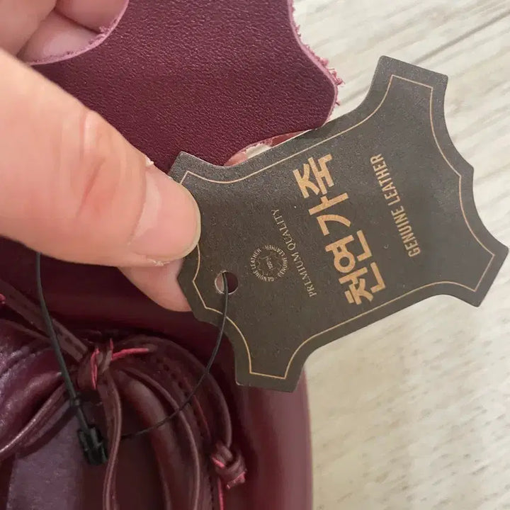 [BUNJANG] Natural Leather Ribbon Flats Burgundy 225 / 새상품 천연가죽 리본 단화 버건디 225