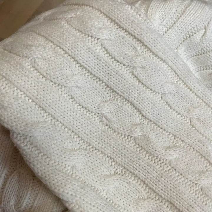 [BUNJANG] Ivory Cable Knit Zip-Up Cardigan / 아이보리 꽈배기 니트 집업 가디건