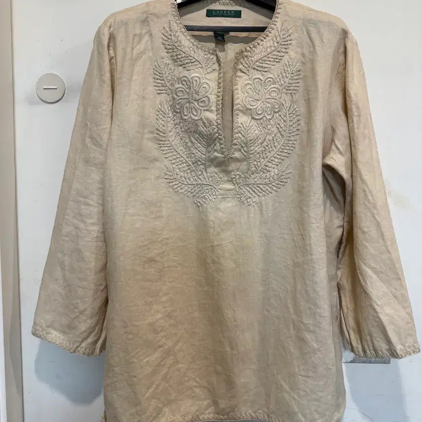 [BUNJANG] Lauren Ralph Lauren Embroidered Linen Blouse / 로렌랄프로렌 자수 린넨 블라우스
