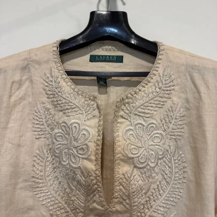 [BUNJANG] Lauren Ralph Lauren Embroidered Linen Blouse / 로렌랄프로렌 자수 린넨 블라우스
