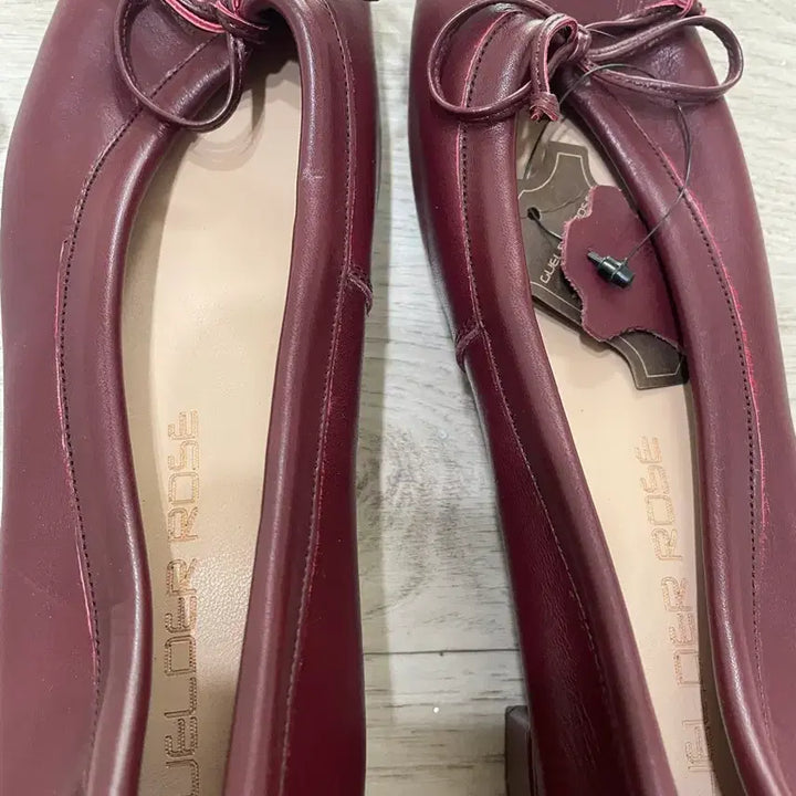 [BUNJANG] Natural Leather Ribbon Flats Wine 225 / 새상품 천연소가죽 리본 단화 와인 225