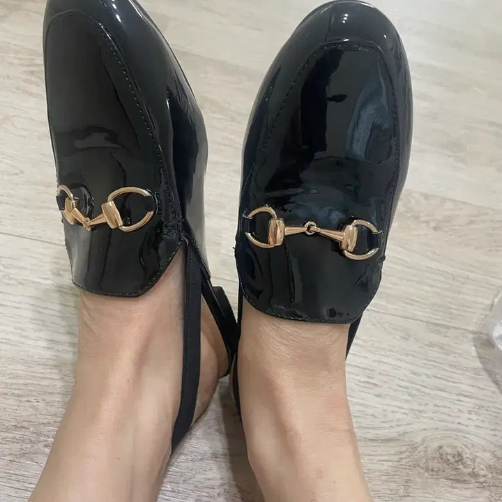 [BUNJANG] Black Enamel Slingback Mule Slippers / 새상품 블랙 에나멜 슬링백 뮬 슬리퍼 230 225가능