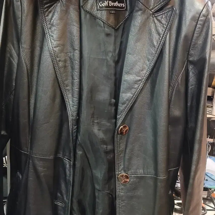 [BUNJANG] Golf Brothers Black Cowhide Leather Coat / Golf Brothers 블랙 소가죽 코트77