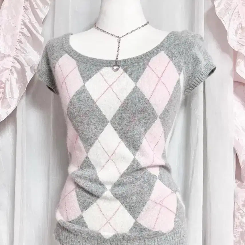 [BUNJANG] Ingni Argyle Knit Hoodie Zip-up Set / 잉그니 회핑 아가일 니트+ 후드집업