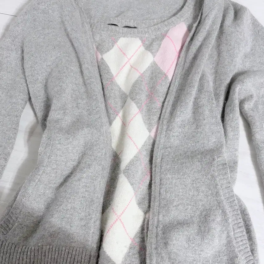 [BUNJANG] Ingni Argyle Knit Hoodie Zip-up Set / 잉그니 회핑 아가일 니트+ 후드집업