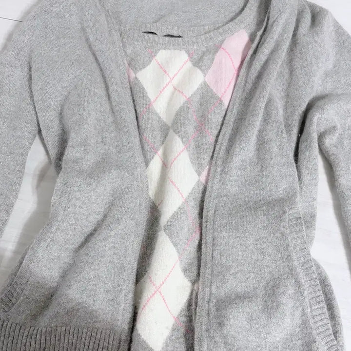[BUNJANG] Ingni Argyle Knit Hoodie Zip-up Set / 잉그니 회핑 아가일 니트+ 후드집업