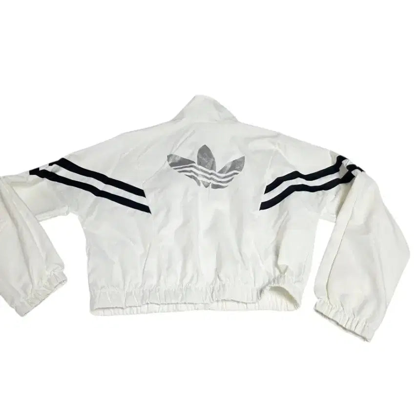 [BUNJANG] Adidas Y2K White Black Two-Line Back Logo Crop Windbreaker Jacket / [아디다스] Y2K 화이트 블랙 투라인 백로고 크롭 바람막이 자켓
