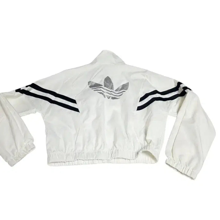 [BUNJANG] Adidas Y2K White Black Two-Line Back Logo Crop Windbreaker Jacket / [아디다스] Y2K 화이트 블랙 투라인 백로고 크롭 바람막이 자켓