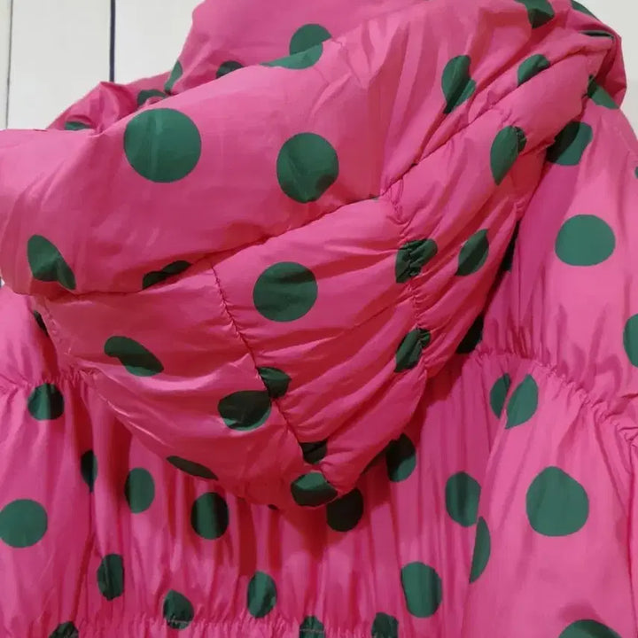 [BUNJANG] Pink Waterdrop Pattern Long Down Padded Coat / 핑크 물방울 덕다운 롱패딩
