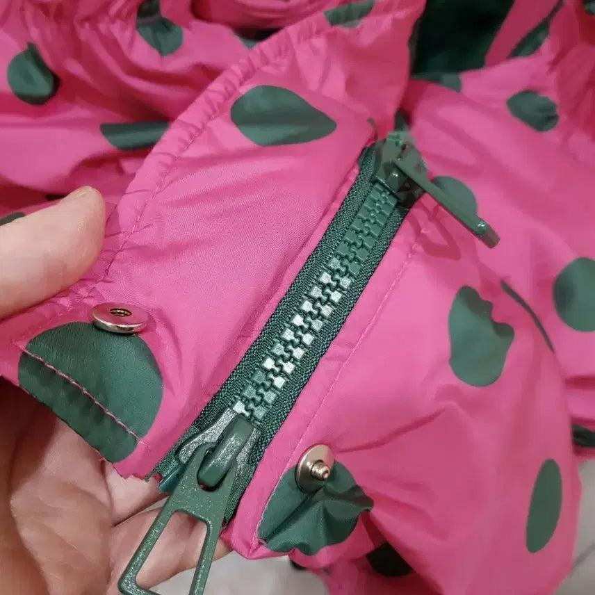 [BUNJANG] Pink Waterdrop Pattern Long Down Padded Coat / 핑크 물방울 덕다운 롱패딩