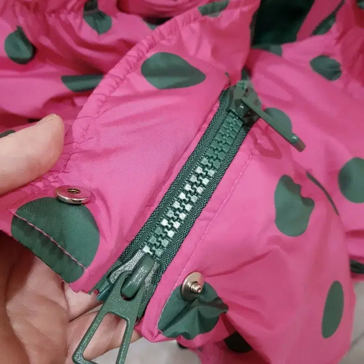 [BUNJANG] Pink Waterdrop Pattern Long Down Padded Coat / 핑크 물방울 덕다운 롱패딩